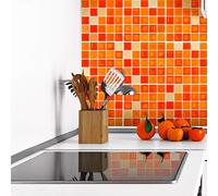 Ambiance Sticker Revestimientos Autoadhesivos para Cocina y Baño Mosaïques Nuance Orange - 9 Vinilo Azulejos de 20 x 20 cm