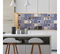 Ambiance Sticker Revestimientos Autoadhesivos para Cocina y Baño Ornements Bleu Égyptien - 9 Vinilo Azulejos de 20 x 20 cm