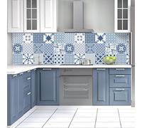 Ambiance Sticker Vinilos Autoadhesivos, Decoración de Paredes, Adhesivos de Azulejos para Baño y Cocina Bleu Anvers - 15 Vinilo Azulejos de 20 x 20 cm