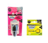 AMBICAR - Ambientador Eléctrico para Coche. Pack Difusor + Recambios Frutos Rojos y Limoncello) Esencias Naturales, SIN Alcohol ni Químicos. Aroma Fresa y Fragancia Cítrica