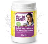 AmbiClean 30 pastillas descalcificadoras con lata - Pastillas descalcificadoras para cafeteras automáticas, cafeteras y hervidores de agua - Recargables - Eficaz contra la cal, suave con la máquina