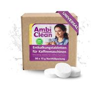 AmbiClean Pastillas descalcificadoras para máquinas de café, fabricadas en Alemania, para cafeteras automáticas Jura, Siemens, Delonghi, Krups, Melitta, Bosch, etc. | Limpieza y descalcificación (90