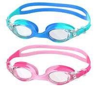 Ambienden 2 Pcs Gafas de Natación, Antivaho de Visión Clara, Protección UV, Ajuste Rápido, Junta de Silicona, Unisex Marco Pequeño Gafas Natacion Niño de 6 a 14 años, Gradient Blue + Pink