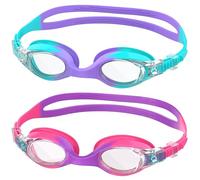 Ambienden 2 Pcs Gafas de Natación, Antivaho de Visión Clara, Protección UV, Ajuste Rápido, Junta de Silicona, Unisex Marco Pequeño Gafas Natacion Niño de 6 a 14 años, Blue＆Purple + Pink＆Purple