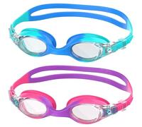 Ambienden 2 Pcs Gafas de Natación, Antivaho de Visión Clara, Protección UV, Ajuste Rápido, Junta de Silicona, Unisex Marco Pequeño Gafas Natacion Niño de 6 a 14 años, Gradient-Blue＆Pink-Purple