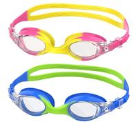 Ambienden 2 Pcs Gafas de Natación, Antivaho de Visión Clara, Protección UV, Ajuste Rápido, Junta de Silicona, Unisex Marco Pequeño Gafas Natacion Niño de 6 a 14 años, Pink＆Yellow + Blue＆Green