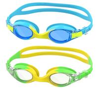 Ambienden 2 Pcs Gafas de Natación, Antivaho de Visión Clara, Protección UV, Ajuste Rápido, Junta de Silicona, Unisex Marco Pequeño Gafas Natacion Niño de 6 a 14 años, Blue＆Yellow-Green