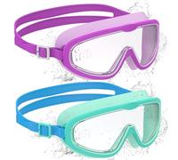 Ambienden 2 Pcs Gafas de Natación, Antivaho de Visión Clara, Protección UV, Junta de Silicona, Unisex Montura Grande Gafas Natacion Niño de 6 a 14 Años, S
