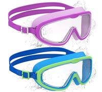 Ambienden 2 Pcs Gafas de Natación, Antivaho de Visión Clara, Protección UV, Junta de Silicona, Unisex Montura Grande Gafas Natacion Niño de 6 a 14 Años, N