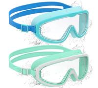 Ambienden 2 Pcs Gafas de Natación, Antivaho de Visión Clara, Protección UV, Junta de Silicona, Unisex Montura Grande Gafas Natacion Niño de 6 a 14 Años, White&Green + Blue&Green