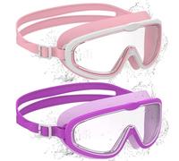 Ambienden 2 Pcs Gafas de Natación, Antivaho de Visión Clara, Protección UV, Junta de Silicona, Unisex Montura Grande Gafas Natacion Niño de 6 a 14 Años, Pink + Purple
