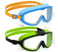 Ambienden 2 Pcs Gafas de Natación, Antivaho de Visión Clara, Protección UV, Junta de Silicona, Unisex Montura Grande Gafas Natacion Niño de 6 a 14 Años, Black＆Green + Blue＆Orange