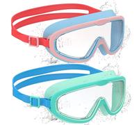 Ambienden 2 Pcs Gafas de Natación, Antivaho de Visión Clara, Protección UV, Junta de Silicona, Unisex Montura Grande Gafas Natacion Niño de 6 a 14 Años, T