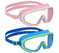 Ambienden 2 Pcs Gafas de Natación, Antivaho de Visión Clara, Protección UV, Junta de Silicona, Unisex Montura Grande Gafas Natacion Niño de 6 a 14 Años, M