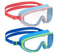 Ambienden 2 Pcs Gafas de Natación, Antivaho de Visión Clara, Protección UV, Junta de Silicona, Unisex Montura Grande Gafas Natacion Niño de 6 a 14 Años, O