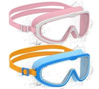 Ambienden 2 Pcs Gafas de Natación, Antivaho de Visión Clara, Protección UV, Junta de Silicona, Unisex Montura Grande Gafas Natacion Niño de 6 a 14 Años, P
