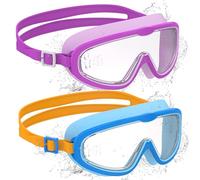 Ambienden 2 Pcs Gafas de Natación, Antivaho de Visión Clara, Protección UV, Junta de Silicona, Unisex Montura Grande Gafas Natacion Niño de 6 a 14 Años, Q