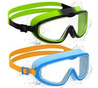 Ambienden 2 Pcs Gafas de Natación, Antivaho de Visión Clara, Protección UV, Junta de Silicona, Unisex Montura Grande Gafas Natacion Niño de 6 a 14 Años, R