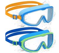 Ambienden 2 Pcs Gafas de Natación, Antivaho de Visión Clara, Protección UV, Junta de Silicona, Unisex Montura Grande Gafas Natacion Niño de 6 a 14 Años, Blue + Blue&Orange