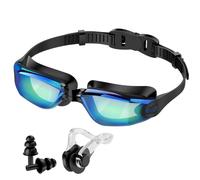 Ambienden Gafas Natación Adultos con Pinza Nariz Tapones Oído Espejo | Lentes espejo, Junta silicona 3D, Anti-vaho, Protección UV, Visión panorámica 180°, Correa ajustable