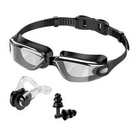 Ambienden Gafas Natación Adultos con Pinza Nariz Tapones Oído Espejo | Lentes espejo, Junta silicona 3D, Anti-vaho, Protección UV, Visión panorámica 180°, Correa ajustable