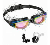 Ambienden Gafas Natación Adultos con Pinza Nariz Tapones Oído Espejo | Lentes espejo, Junta silicona 3D, Anti-vaho, Protección UV, Visión panorámica 180°, Correa ajustable