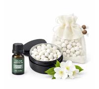 Ambientador Armarios y Hogar con Bolas Cerámicas | Jazmín 10 ml | Doble Difusor: Saquito Aromático + Caja Difusora | Natural, Reutilizable y sin Electricidad | Baño, Dormitorio y Cajones (Jazmín)