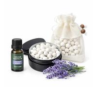 Ambientador Armarios y Hogar con Bolas Cerámicas | Lavanda 10 ml | Doble Difusor: Saquito Aromático + Caja Difusora | Natural, Reutilizable y sin Electricidad | Baño, Dormitorio y Cajones (Lavanda)