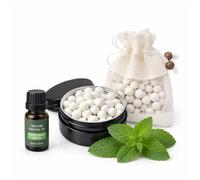 Ambientador Armarios y Hogar con Bolas Cerámicas | Menta 10 ml | Doble Difusor: Saquito Aromático + Caja Difusora | Natural, Reutilizable y sin Electricidad | Baño, Dormitorio y Cajones (Menta)