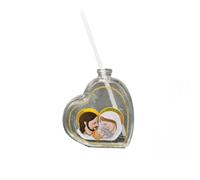 Ambientador con forma de corazón de cristal Sagrada Familia con detalles en oro en caja de regalo. Bomboneras para bodas, bautizos, comuniones, confirmaciones, graduaciones, aniversarios y regalos