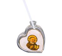 Ambientador corazón de cristal Padre Pio con detalles en oro en caja de regalo. Bomboneras de boda, bautizo, comunión, confirmación, graduación, aniversario y regalos útiles