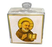 Ambientador cuadrado de cristal Sagrada Familia con detalles en oro en caja de regalo, bombonera para boda, bautizo, comunión, confirmación, graduación, aniversario y regalos útiles (Padre Pío)