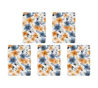 Ambientador de aire para coche, diseño de flores azules y naranjas sobre fondo blanco, 5 unidades de hojas colgantes perfumadas para automóvil, hogar, decoración de interiores, cuadrados, estilo gris