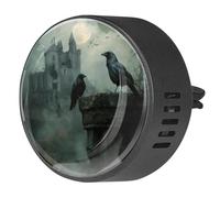 Ambientador de coche con clips de ventilación para Halloween, con impresiones de cuervos de castillo abandonados, difusor de aceites esenciales de aromaterapia, 2 unidades