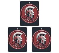 Ambientador de coche con diseño de casco espartano rojo, 3 unidades, tarjetas perfumadas, lindas tarjetas aromáticas negras de larga duración, para mujeres y hombres, ambientador natural con cordón