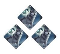 Ambientador de coche con diseño de lobo bajo la luna, 3 unidades, tarjetas perfumadas, lindas tarjetas aromáticas blancas de larga duración, para mujeres y hombres, ambientador natural con cordón para