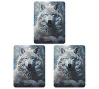 Ambientador de coche con diseño de lobo sentado en la nieve, 3 tarjetas perfumadas, lindas tarjetas aromáticas blancas, de larga duración, para mujeres y hombres, ambientador natural con cordón para