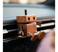Ambientador de Coche Muñeco de Madera Oscilante con 3 Aromas (Lavanda/Healtonn/Jazmín), Difusor de Fragancia para Auto, Figura de Madera Hecha a Mano, Adorno Oscilante para Coche - Nogal