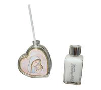 Ambientador de corazón de cristal para maternidad - Sagrada Familia con detalles de oro en caja de regalo. Bomboneras para boda, bautizo, comunión, confirmación, graduación, aniversario y regalos