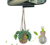 Ambientador de de ganchillo para coche, algodón tejido a mano | tapa de madera natural, depósito de vidrio , ambientador de planta de ganchillo, colgante de espejo retrovisor, botella
