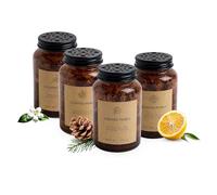 Ambientador de perlas perfumadas en frasco decorativo de 10 x 5 cm, juego de 4 unidades, difusor de cristal con bolas de gel con 4 fragancias, ambientador de ambientador, ambientador de gel, soporte