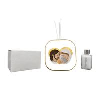 Ambientador de piel sintética Sagrada Familia con detalles en oro en caja de regalo, bombonera para boda, bautizo, comunión, confirmación, graduación, aniversario y regalos útiles (Sagrada Familia)