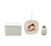 Ambientador de piel sintética Sagrada Familia con detalles en oro en caja de regalo. Bomboneras para bodas, bautizos, comuniones, confirmaciones, graduaciones, aniversarios y regalos útiles (Sagrada