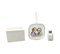 Ambientador de piel sintética Sagrada Familia con detalles en oro en caja de regalo. Bomboneras para bodas, bautizos, comuniones, confirmaciones, graduaciones, aniversarios y regalos útiles (Sagrada