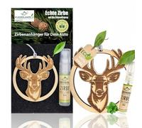 Ambientador de pino cembro para coche, incluye 5 ml de aceite de pino cembro, varios diseños/motivos, ideal para el coche o el armario. Aroma natural para coche (aprox. 7 cm, ciervo)