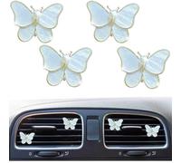 Ambientador difusor de aire para coche, diseño de mariposa, 4 piezas, accesorios de decoración interior para niñas y mujeres (blanco)