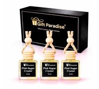 Ambientador para coche con caja de madera, diseño colgante para múltiples espacios, recambio semanal (10 ml, cristal de azúcar rosa)
