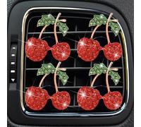 Ambientador para ventilación de coche, 4 piezas, clip de perfume de cereza, diamantes de imitación de cereza, fragancia de salida de aire para coche, ambientador de perfume, accesorios de decoración