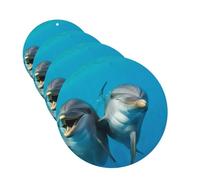 Ambientadores colgantes para coche, 4 unidades, tarjetas perfumadas, forma redonda, tabletas de aromaterapia para coche, cara sonriente, delfines, ambientador de coche para espejo interior de coche,