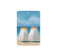 Ambientadores de coche con diseño de dos lindos fantasmas caminando por la playa, 4 tarjetas perfumadas colgantes, tarjetas perfumadas para coche, tabletas de aromaterapia